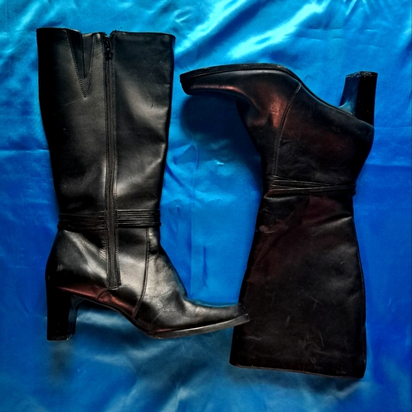 Vintage Shoes - Vintage Fur Lined Cozy Black Knee calf High Winter Fall Boots size 10.5 10